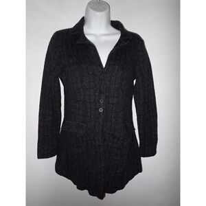 Eileen‎ Fisher Cardigan Knit Blazer Women PS Dark Gray Wool Knit Buttons Boho